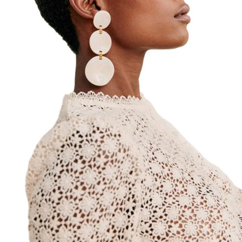 Trendy Vintage Women Tassel Round Resin Earrings Unique Niche Elegant High quality Exaggerated Earrings