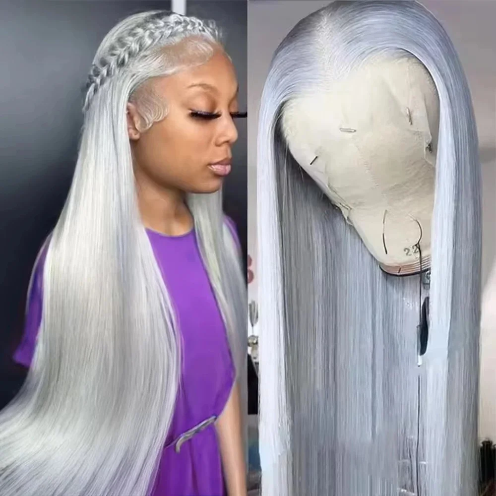 

Серебристо-серые прямые парики из натуральных волос на кружеве HD Прозрачные 13x6 13x4 Парики с фронтальной частью шнурка для женщин Бразилия Предварительно сорванные парики