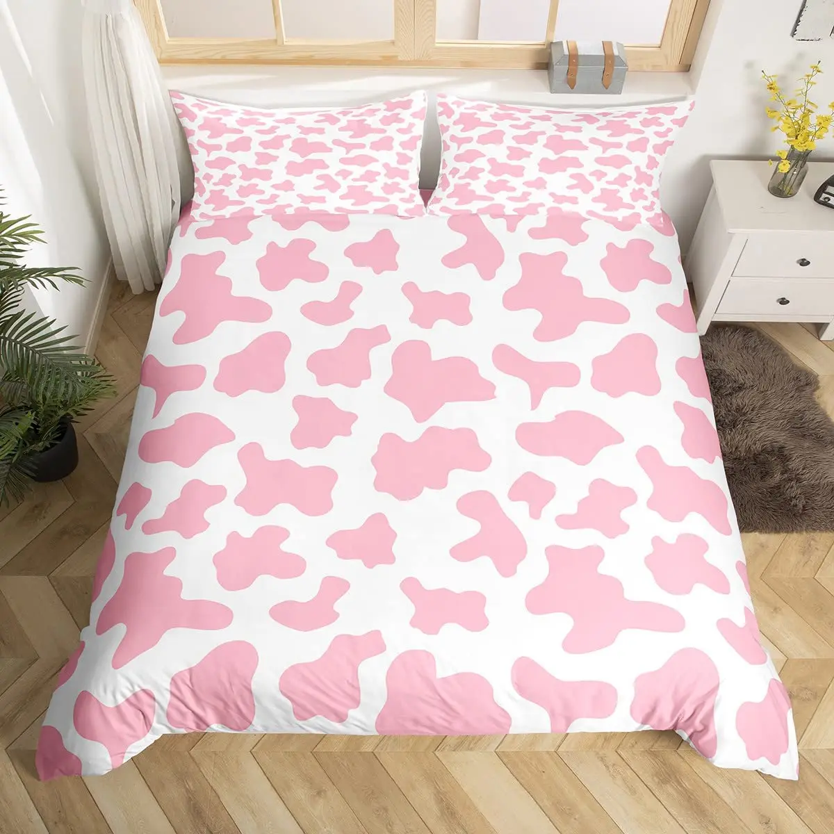 

Cow Print Bedding Set King Size Kids Black White Duvet Cover Set Cartoon Milk Cow Comforter Cover Animal Farmhouse Quilt Cover
