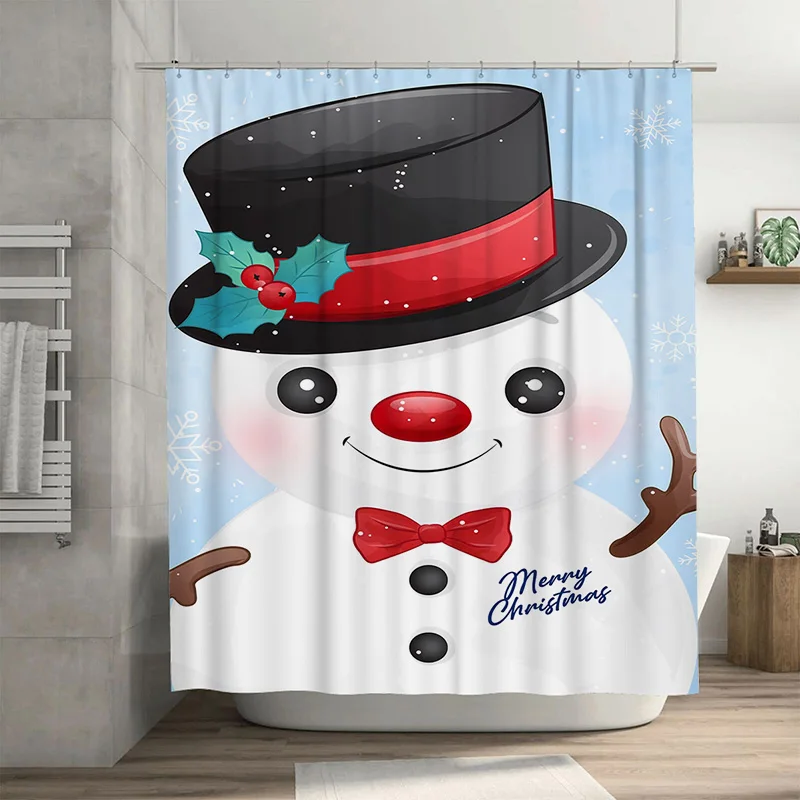 

Tuniu Праздничный Снеговик Занавеска Для Душа Милый Зимний Праздник Декор Для Ванной Комнаты Водонепроницаемая Ткань Забавный Рождественский Подарок Уютный Домашний Акцент