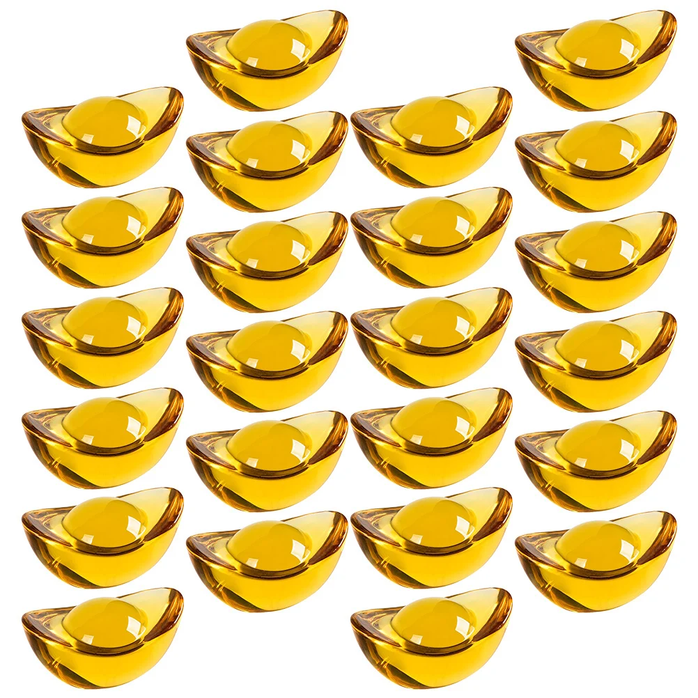 

25Pcs Crystal Golden Ingot Ornaments Small Yellow Mini Yuanbao Decorations Wealth Luck Fengshui Desktop Adornments