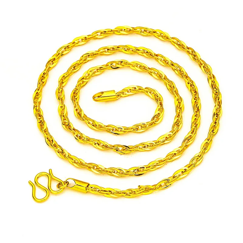 Copy 100% pure gold  Vietnamese Sand Gold Twist Chain Necklace Unisex Wedding Supplies Festival Gift