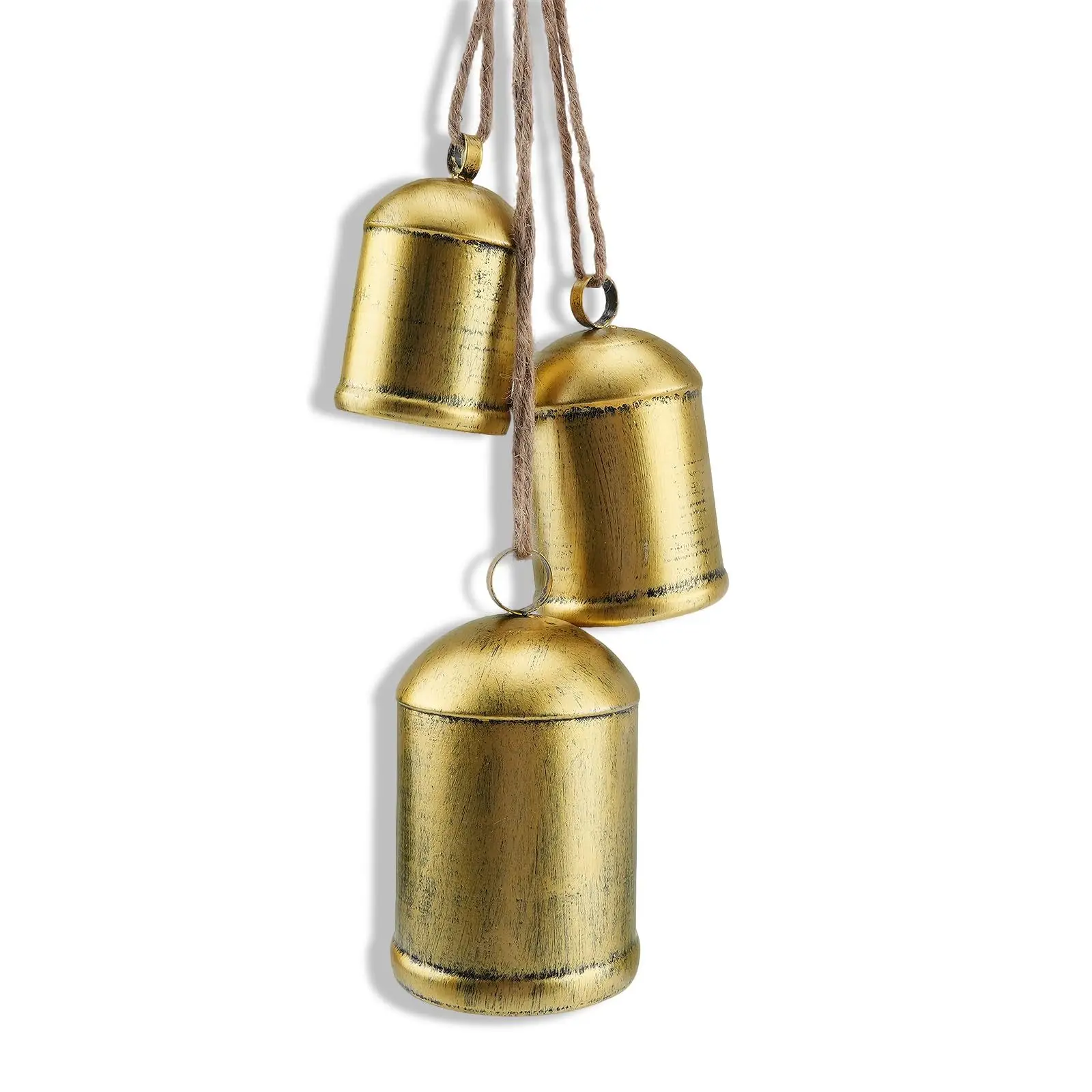 

PYH Christmas hot-selling hemp rope cowbell string country style holiday retro gold bell Christmas decoration