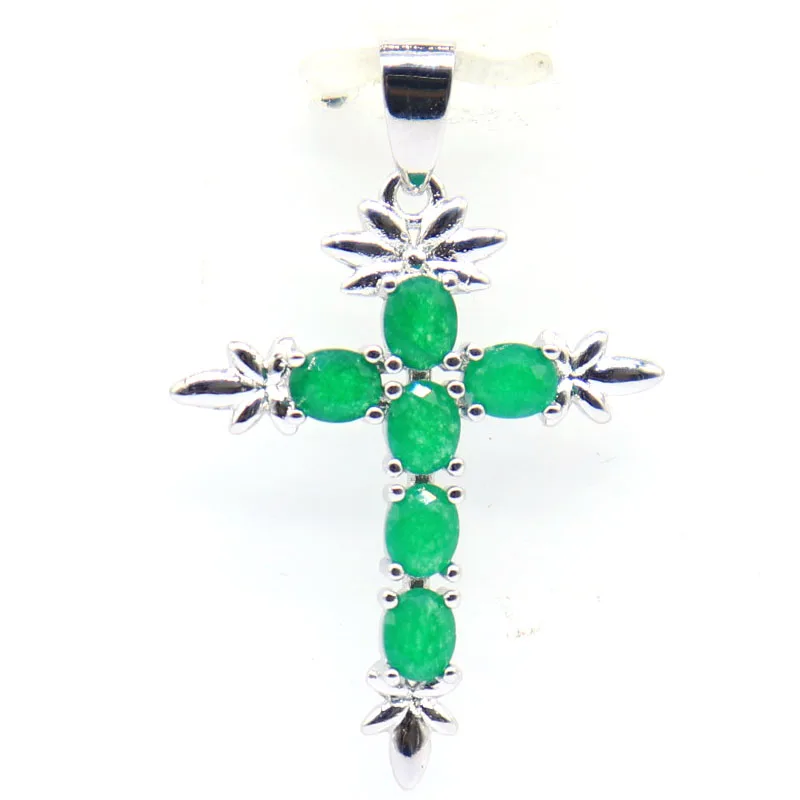 Buy 3 Get 1 Free 41x27mm Classic Cross Real Green Emerald Blue Sapphire Dating Women Silver Pendant Eye Catching