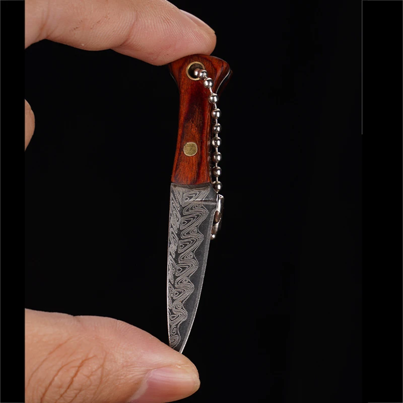 MINI Damascus Laser Pattern Knife Portable Unboxing Small Blade Straight Knife With Leather Case CS GO Outdoor Camping EDC Tool