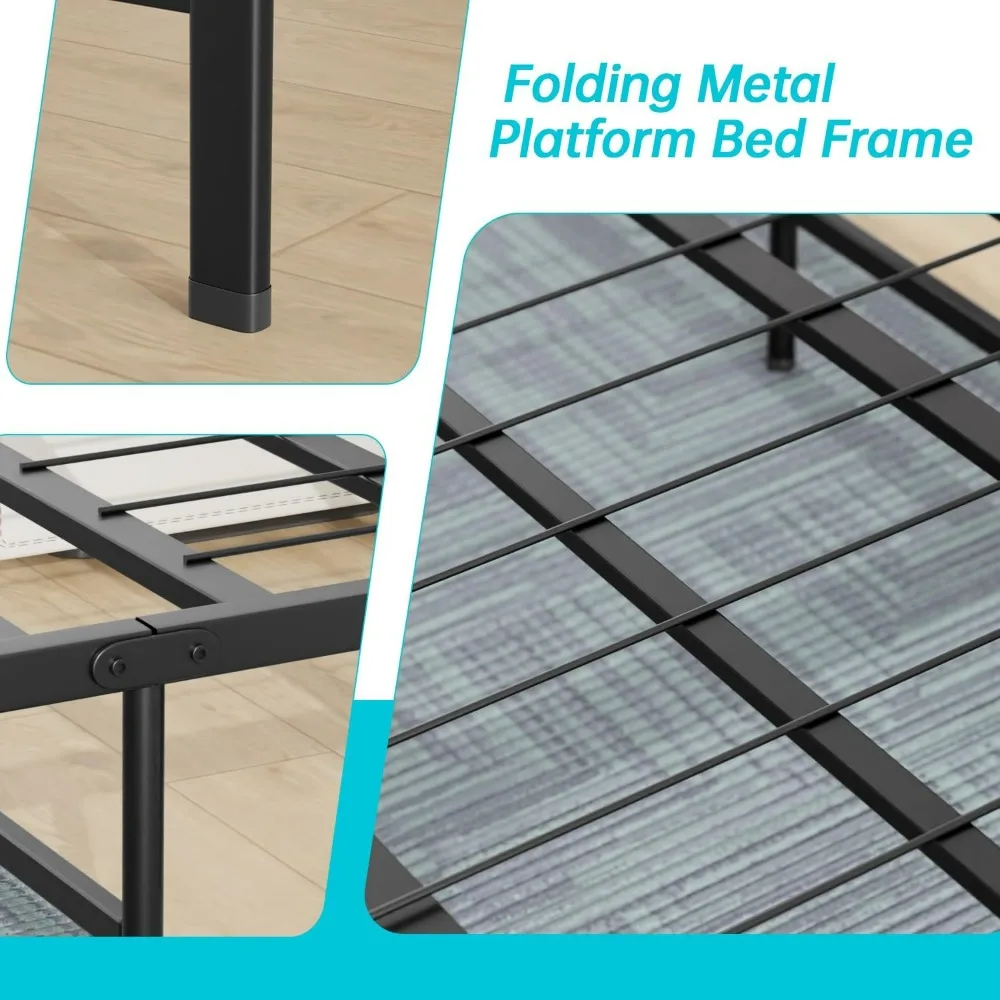 BestMassage Twin Metal Foldable Bed Frame Heavy Duty Steel Slats 6 Legs No Box Spring Easy Assembly Under-Bed Storage For Home image 6