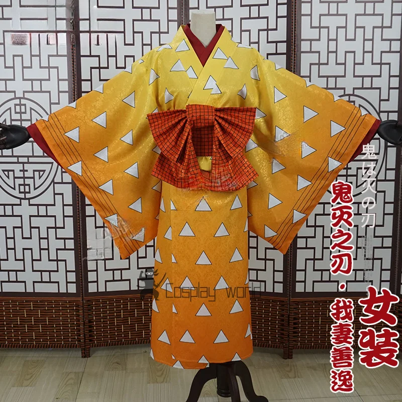 

Женский костюм для косплея Demon Slayer Agatsuma Zenitsu, великолепное желтое кимоно, одежда в стиле аниме, карнавальная вечерние форма на Хэллоуин