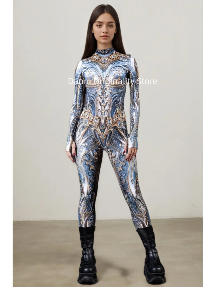 Retro Mechanical Armor 3D Print Bodysuit Couple Cosplay Costume Men Women Gothic Punk Masquerade Party Stage Show Cool Jumpsuit view 6