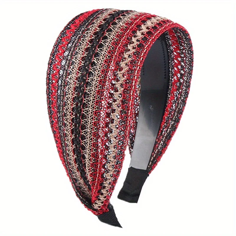 Retro Stripe Wide Mesh Bohemian Headband Elastic Hairband Non-Slip Hair Hoop Toothed Women Girl Bezel Hair Band Hair Accessories