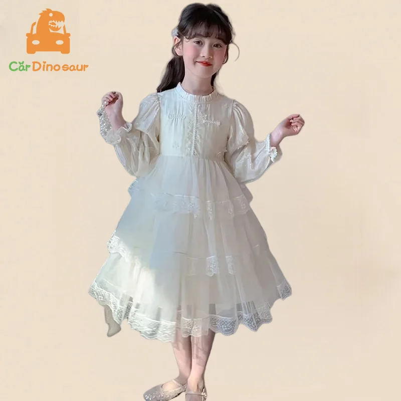Autumn Spring 6 10 12 14 16 Years 120-170cm Children Teenage Princess Ball Gown Party Long Sleeve Kids Girls Layered Mesh Dress
