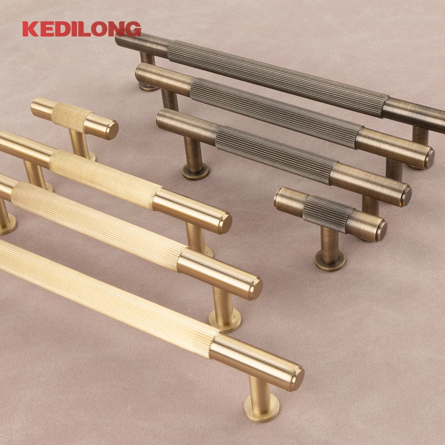 KEDLO Solid Brass New Linear Cabinet Knobs Long T-bar Furniture Wardrobe Drawer Handles Pull Closet Bars