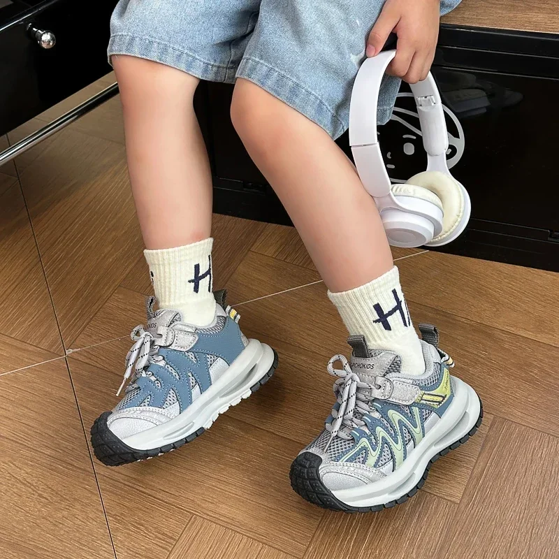 2026 New Style Soft Sole Boy Girls' Sports Shoes Children's Casual Shoes Fashionable Breathable Stripe Dad Shoes for Kids