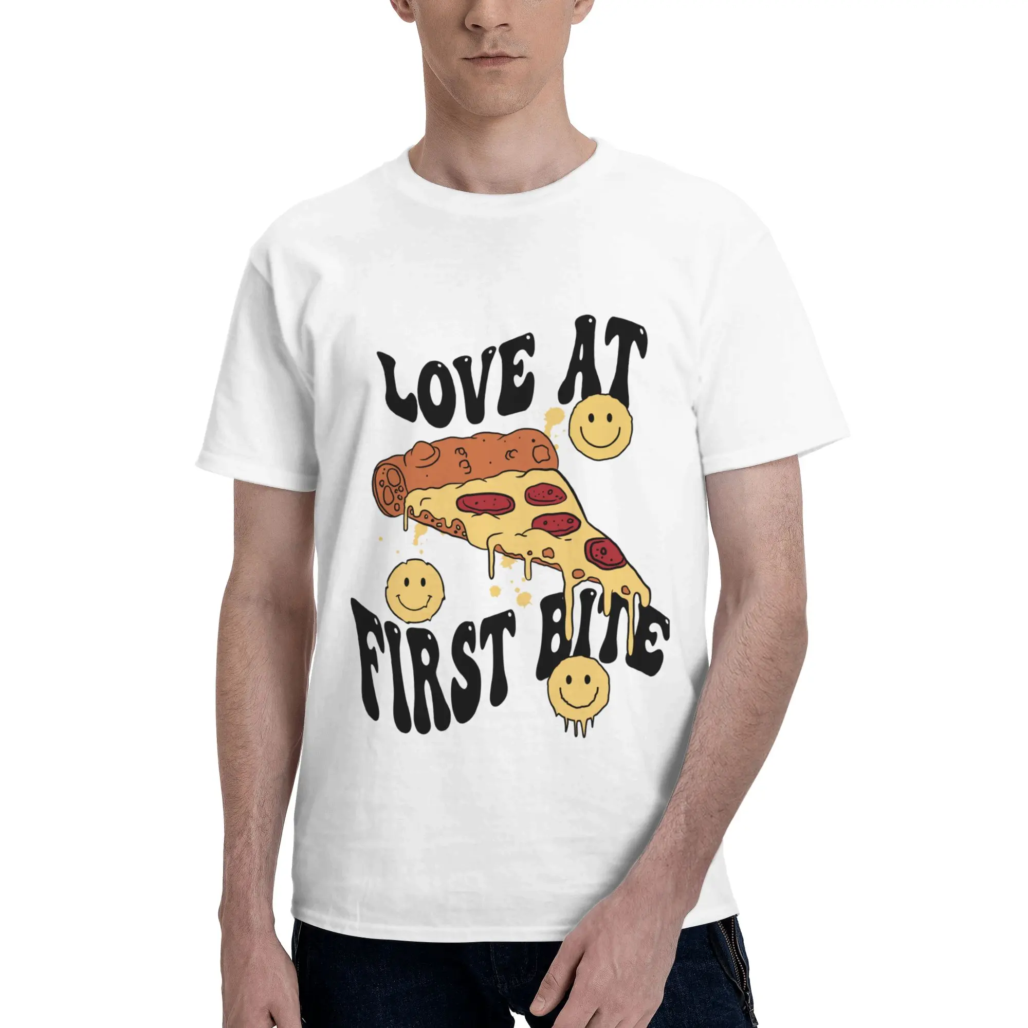 Love At First Bite Pizza Slice Art Men T-Shirt Clothes Sport Tee Shirt Short Sleeve Summer Casual Fashion Loose