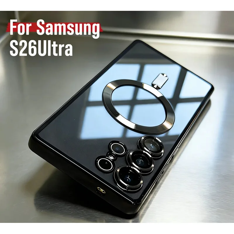 Luxury for Magsafe Magnetic wireless charge Case for Samsung Galaxy S26 S25 S24 S23 S22 Ultra S21 FE Plating Clear Soft Cover