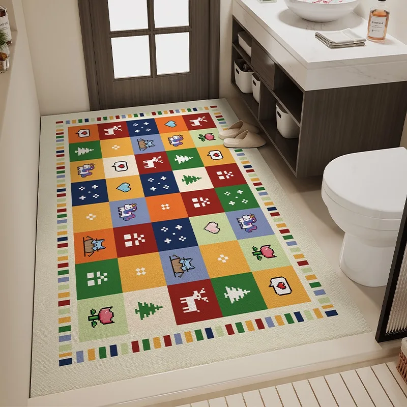 Bathroom Carpet Non-slip Floor Mat Absorbent Diatom Mud Bath Shower Area Foot Mats Pixel Cartoon Home Decoration Rug for Toilet