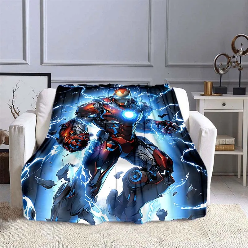 10 TANMarvel-Couverture à motif Iron Man pour enfants et adultes, canapé-lit, drap de camping, voyage en plein air, chaud, moelleux, doux