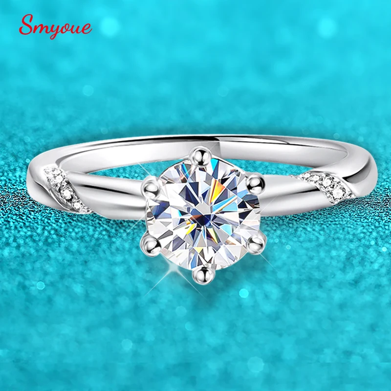 Smyoue 0.5-3CT Certified Moissanite Ring for Women Brilliant High Quality Wedding Band 925 Sterling Silver Jewelry Wholesale GRA