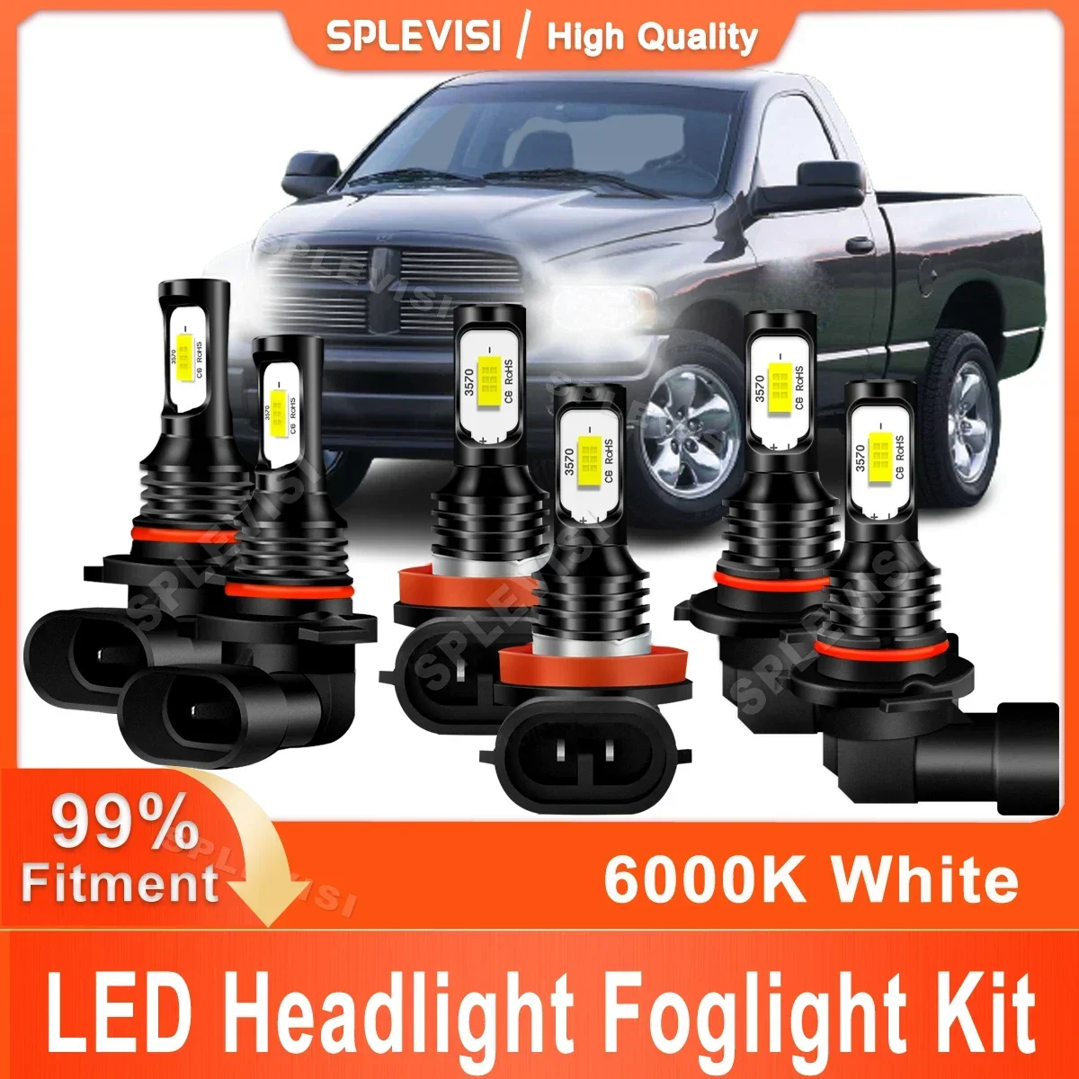 

LED Car Light Pure White 8000LM Compatible For Dodge RAM 1500 2500 3500 Headlight High Beam 9005 Low Beam H11 Foglight 9145