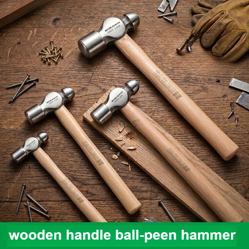 Wood Handle Ball Peen Hammer Mini Round Head Multifunctional Household Steel Hammer Household General Striking Knocking Tool