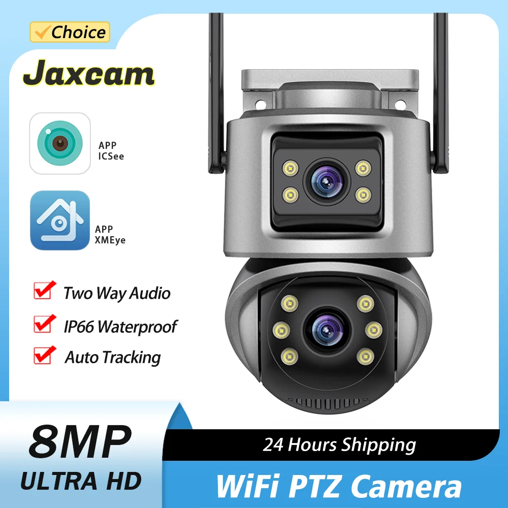 

8MP 4K PTZ WIFI IP Camera 8X Zoom Dual Lens Human Detect AI Auto Tracking CCTV Camera Outdoor CCTV Video Surveillance IP Camera