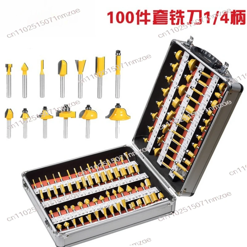 100 Pcs Woodworking Milling Set 1/4 Bakelite Milling Trimming Machine with  Head Slotting Flower Cutter