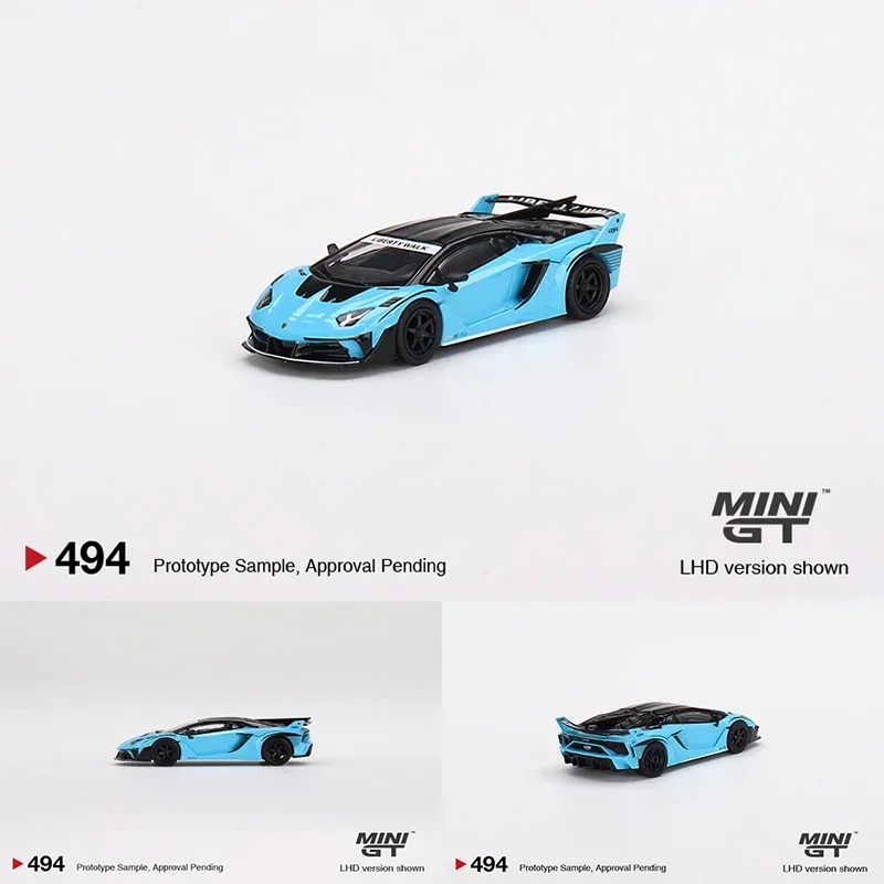 MINIGT 1:64 LBWK Aventador GT EVO Baby Blue Diecast Diorama Car Model Toys 494