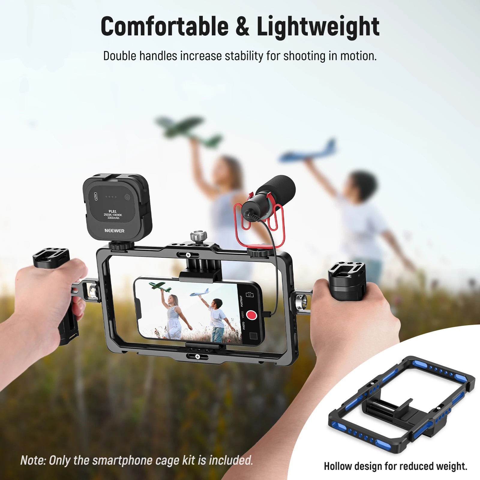 NEEWER Phone Rig Vlogging Kit Video Stabilizer with Dual Handle Wireless Mic Clip For iPhone 15 14 Pro Max 13 Pro Max Galaxy S23