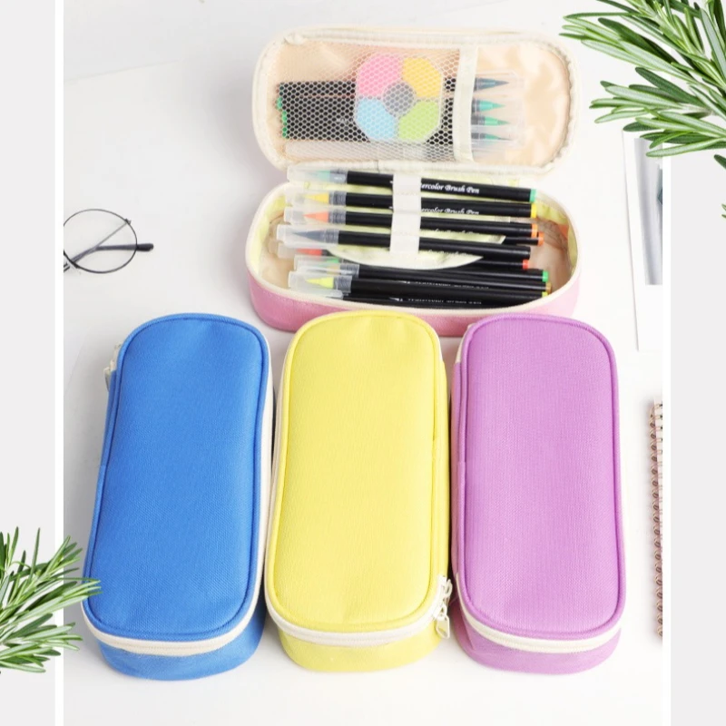 Fashion Solid Color Pencil Bag Simple Student Pencil Case Creative Large Capacity Stationery Storage Bag Nylon Zipper Pen Bag