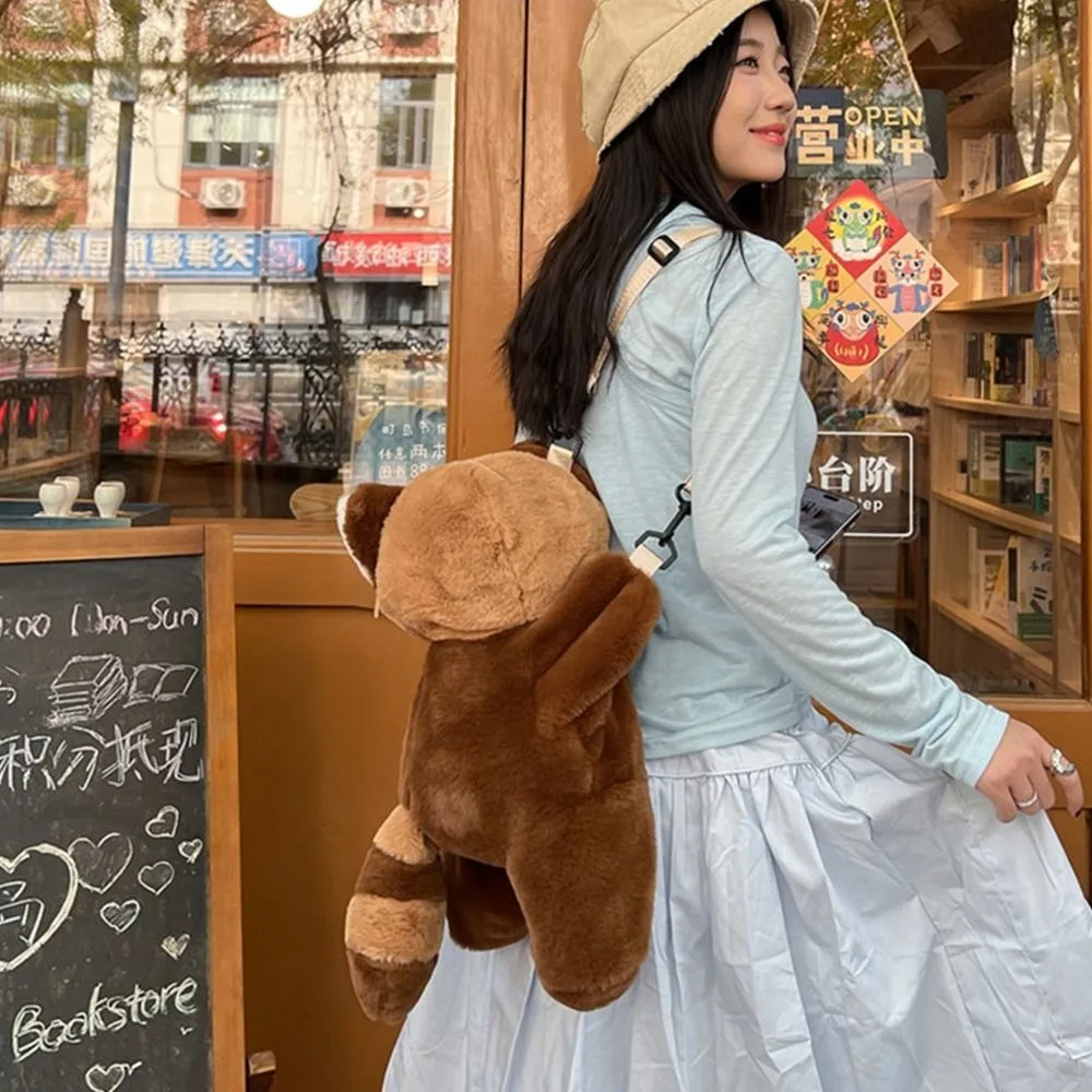 Zachte knuffel wasbeer pop crossbody tas pluche pop kinderen schooltas grote capaciteit JK Lolita dier schoudertas studenten