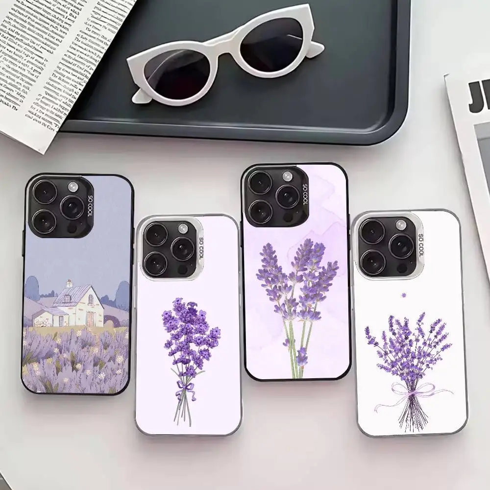 

L-Lavender Purple Flowers Phone Case For iPhone 17,16,15,14,13,12,11 Plus,Pro Max,XS,Colored silver phone case