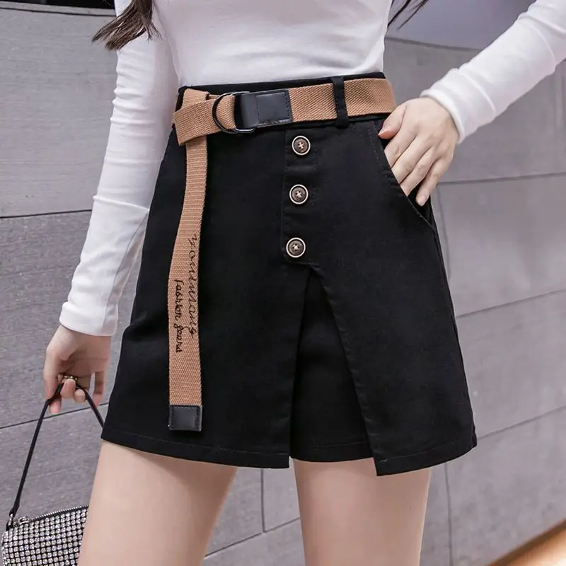 2024 Sommer Shorts Frauen elastische Culottes dünne Mode hoch taillierte Abnehmen gefälschte zwei Hosen Rock Stil koreanische Freizeit hose