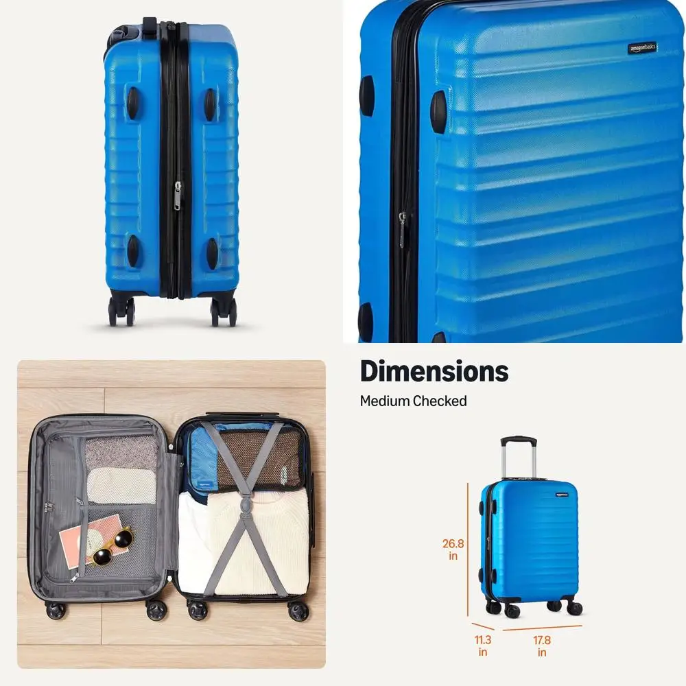 

Средний 26-голубой расширяемый жесткий чемодан среднего размера с 4 колесами, дополнительная вместимость 15% и устойчивая к царапинам отделка