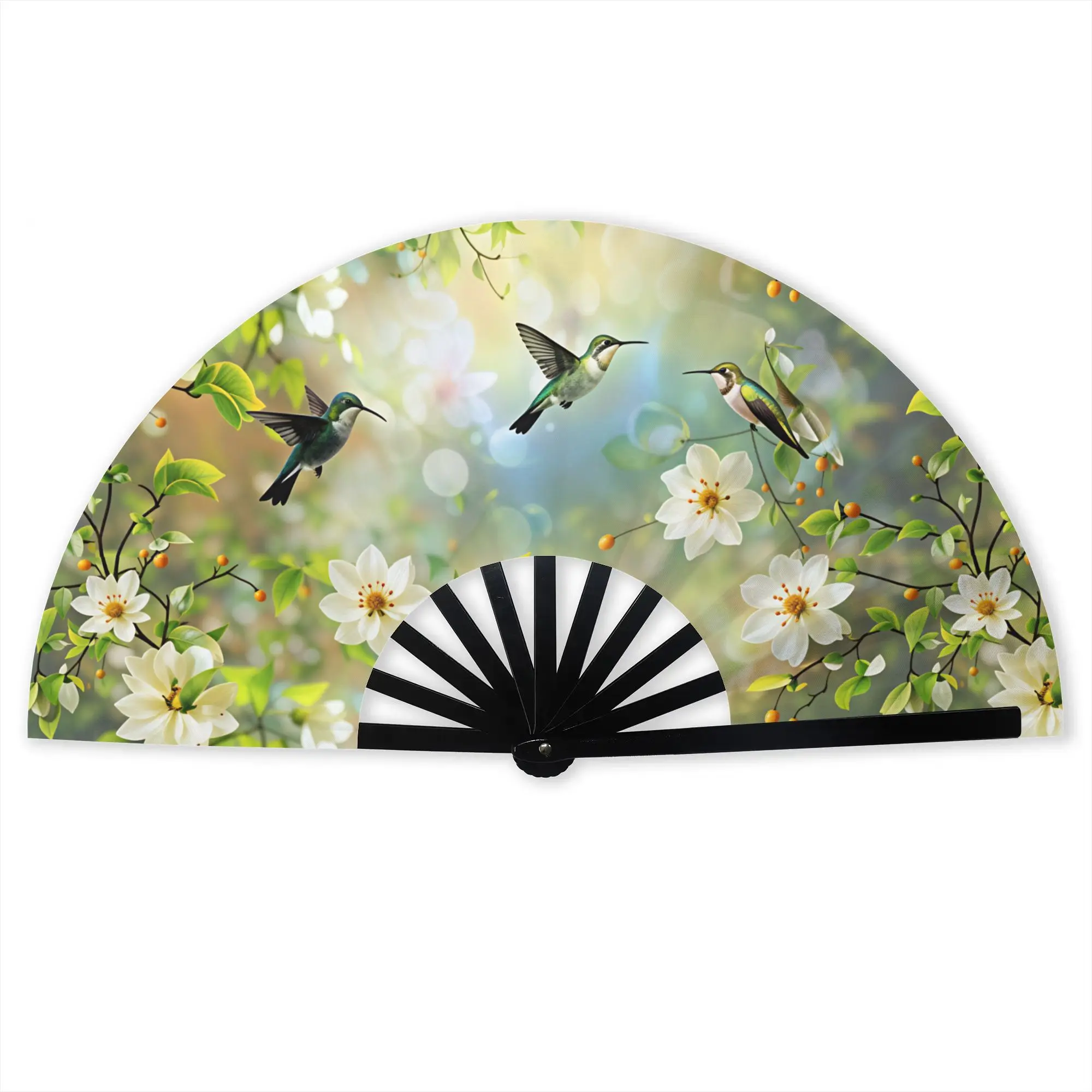 Flowers Fragrant And Birds Singing Folding Hand Fan  Polyester Fabric Fan Fashion Summer Accessory Decorative Fans