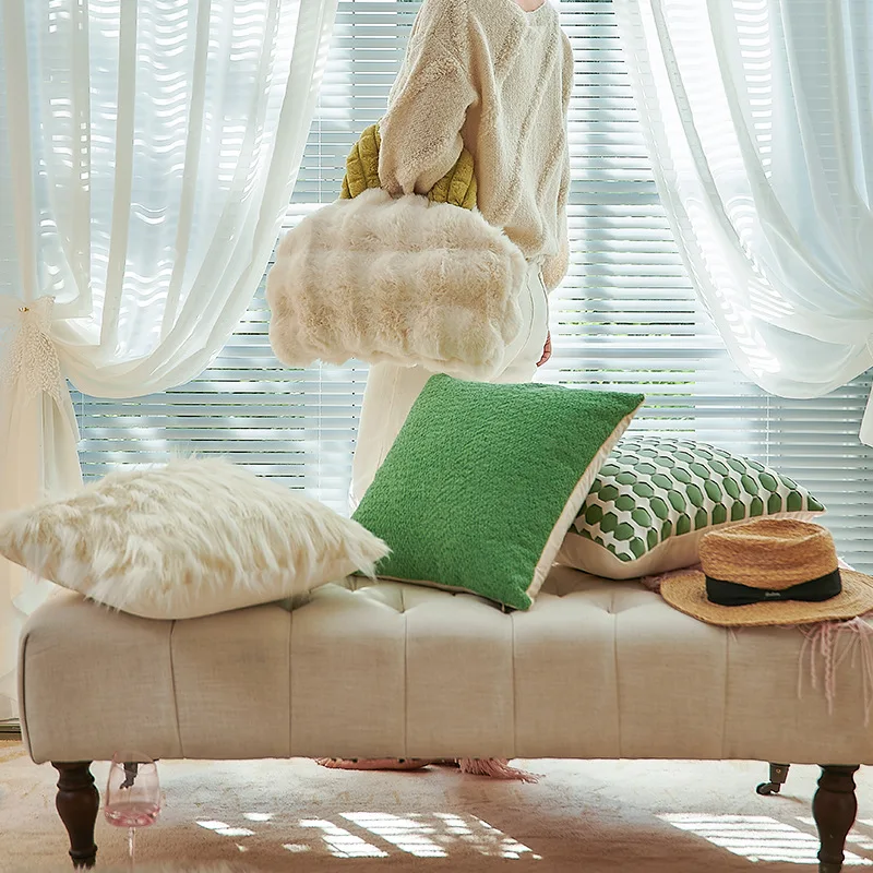 Cream-Style Green & Cream-White Pillowcase Cushion Cover / 2-in-1 Handbag-Shaped Sofa Cushion with Blanket Throw Pillow
