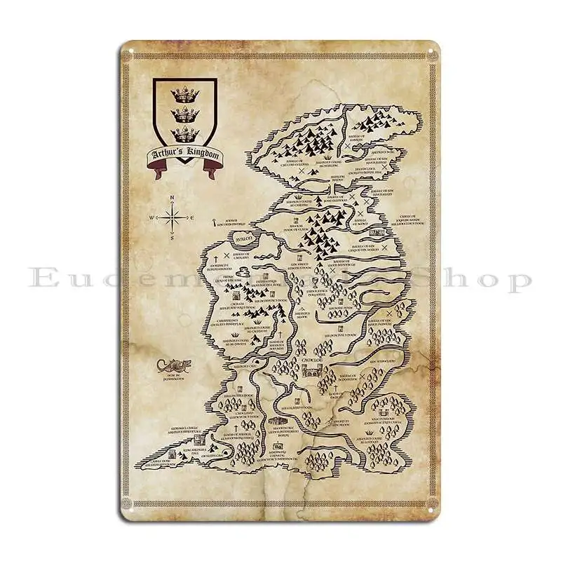 Map Of King Arthur S Britain Metal Sign Cave Home Club Design Club Tin Sign Poster