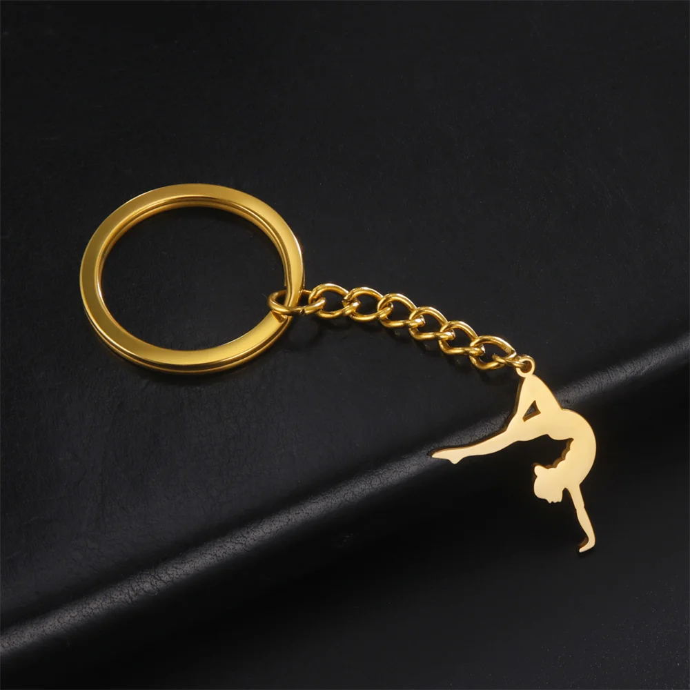 My Shape Artistic Gymnastics Keychain Sports Ballerina Dancing Girls Gymnast Keychain Cheerleader Coach Stainless Steel Jewelry