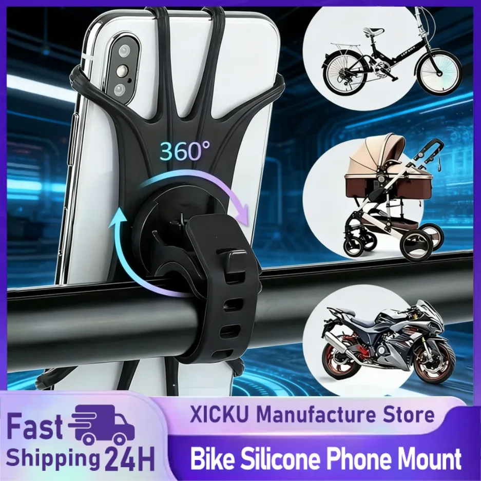 

360 Rotatable Mobile Phone Bicycle Motorcycle Holder Bike Safe Bracket Silicone Support Silicone Pull Type For All Phone Stand