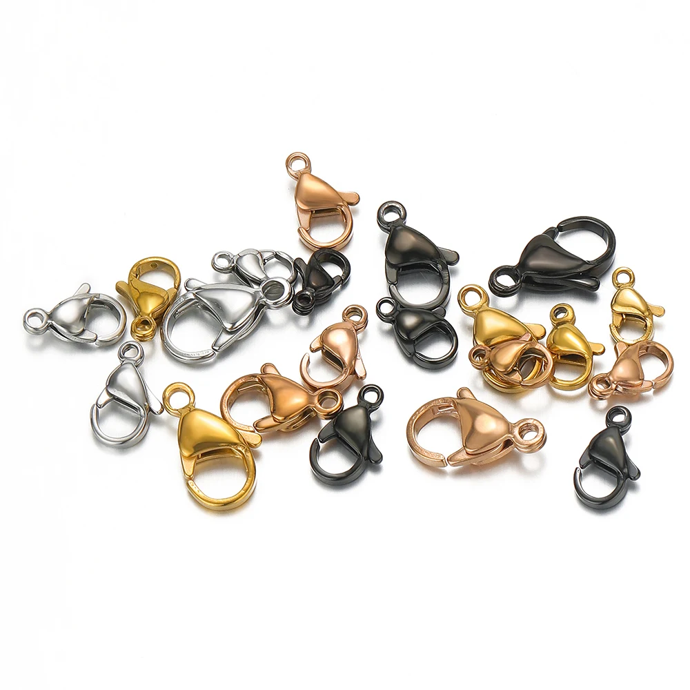 25Pcs/Lot Stainless Steel 9-15mm Lobster Clasps Hooks Necklaces Connectors for DIY Jewelry Making Bracelet Material Wholesale