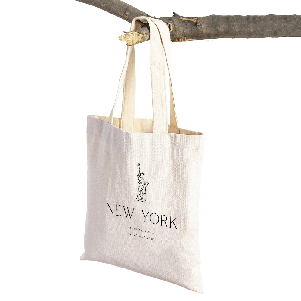 London Rome New York City Landmark Building Women Shopping Bag Double Print Casual Children Handbag Tote Lady Shopper Bags