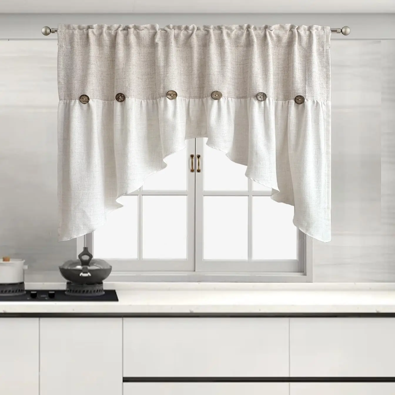 Modern Minimalist Triangle Curtain with Wooden Button Plain Curtain for Living Room, Balcony, Kitchen Doorway Rod Pocket Drapery