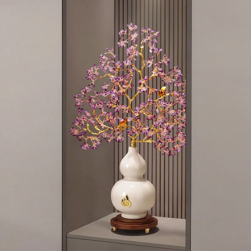 Luxury Amethyst Crystal Money Tree Gourd Feng Shui Decor Living Room Entryway Housewarming Gift