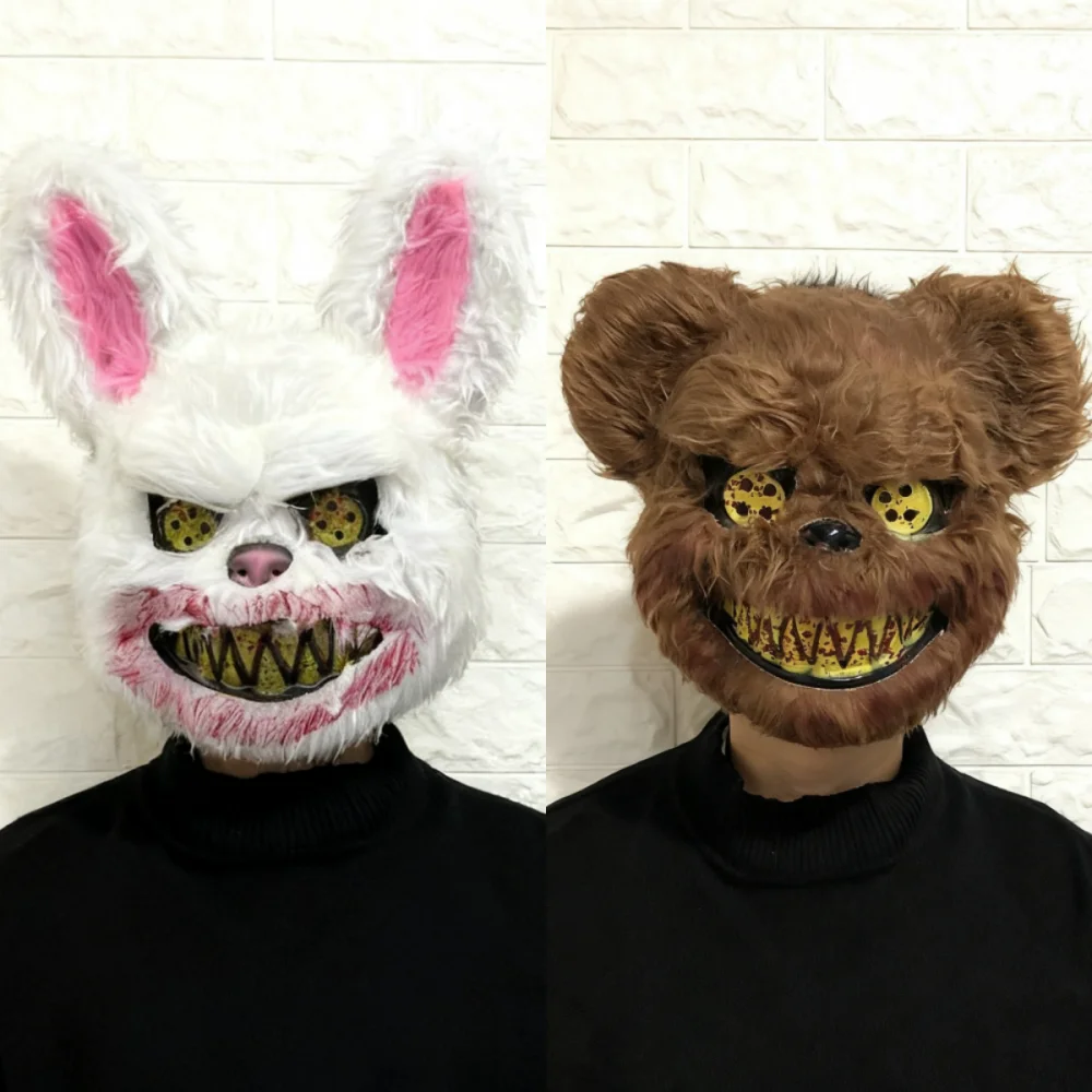Halloween Horror Cosplay dekorative Prop Maske blutiges Kaninchen/Bär Plüsch Hase Maske Kopfbedeckung Halloween Horror Bär Maske