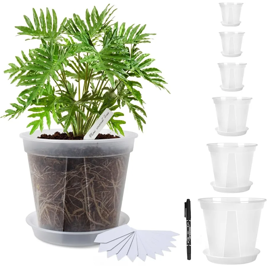 

Transparent Plants Nursery Pots with Tray 4 5 5.5 6 7 8 Inch Sturdy Material Plastic Planter with Drainage Hole Plant Pots for