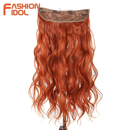 Imagen 2 del producto Extensiones de cabello sintético ondulado con Clip Invisible, línea de pescado, ombré, Natural, negro, Rubio, postizo de una pieza, pieza de cabello falso