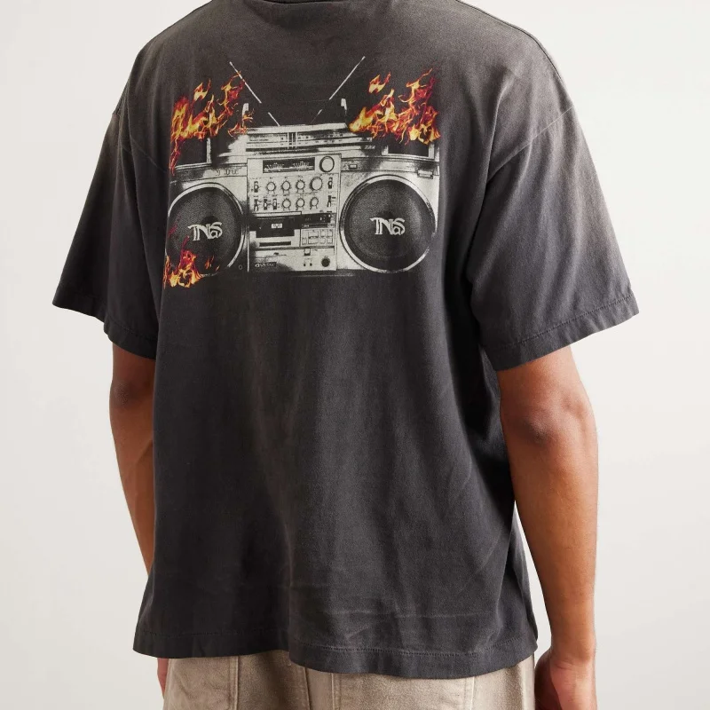 Premium Quality SAINT Cassette Flame Recorder Cassette Flame Washed Cotton Summer T-Shirt