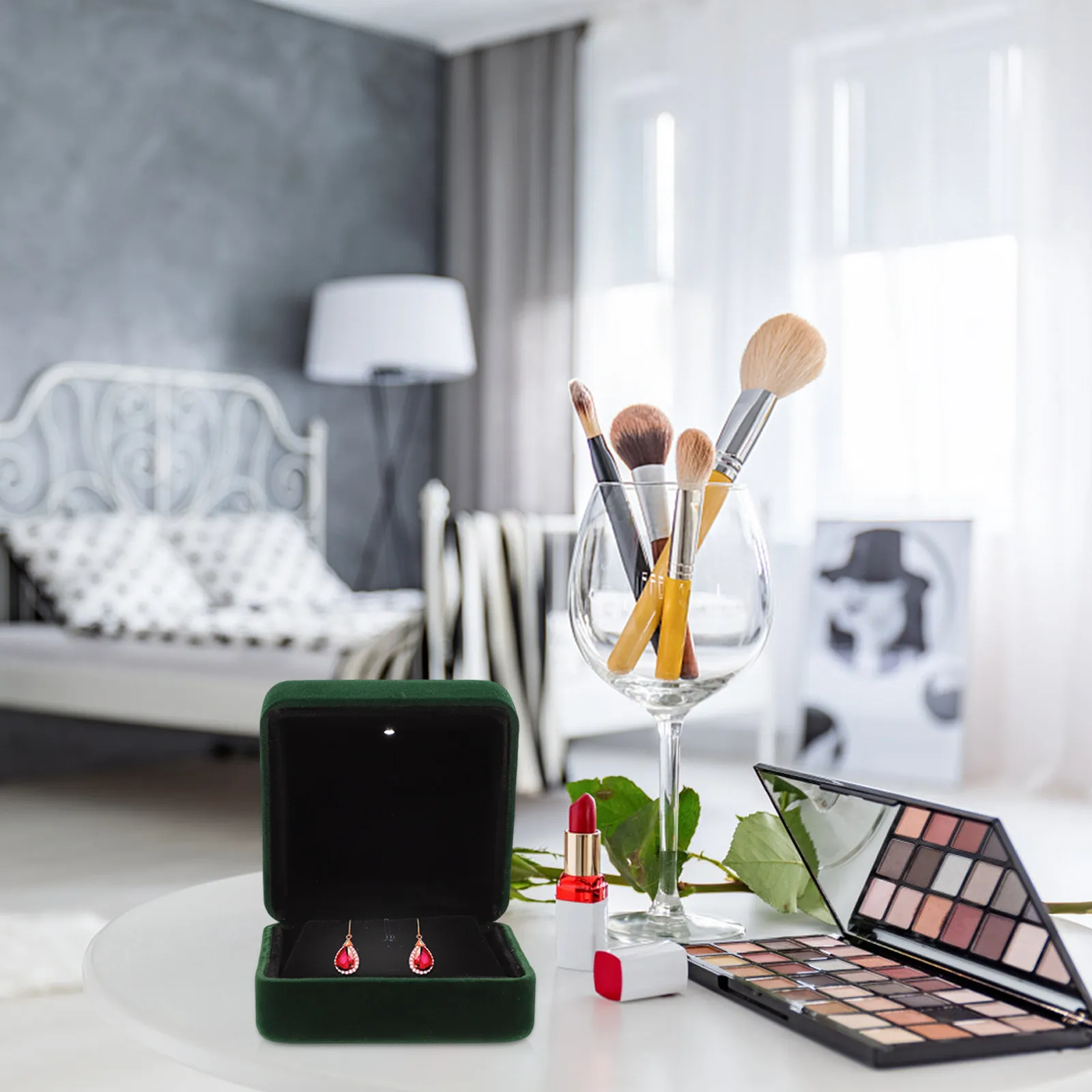 

LED Light Activated Earring Box Jewelry Display Case Premium Material Soft Lining Vintage Aesthetic Lightweight Home Shop