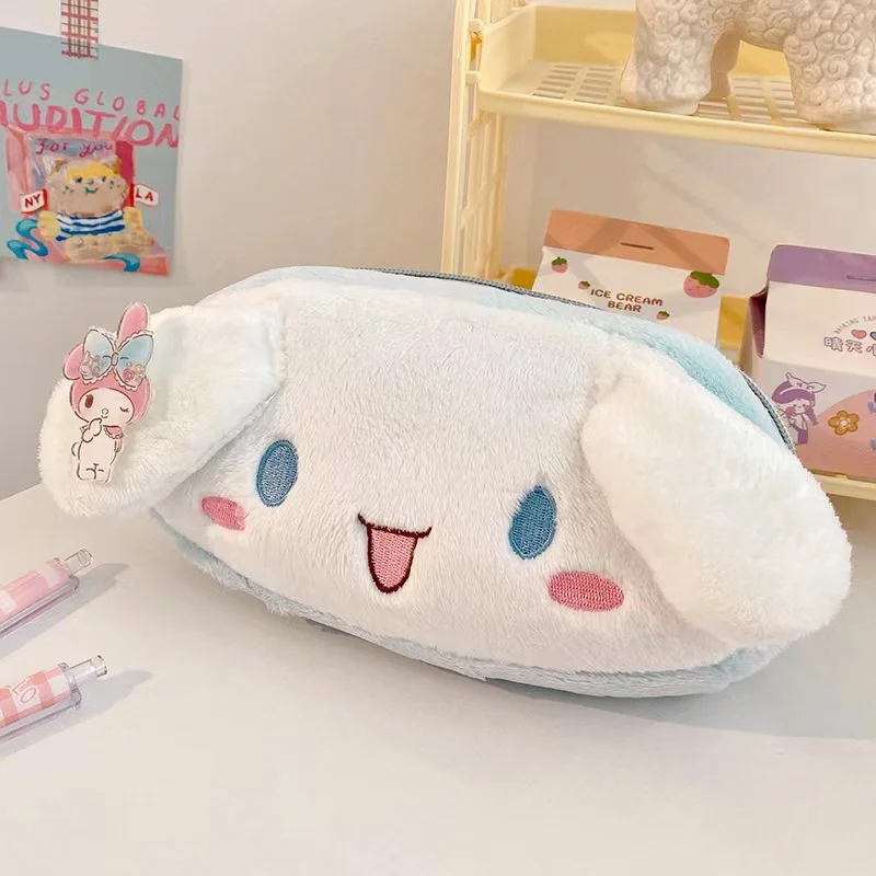 Sanrio Melody Cinnamoroll Fashionable Latest Pink Plush High Aesthetic Girl\'s Heart-shaped Pencil Case With Large Capacity