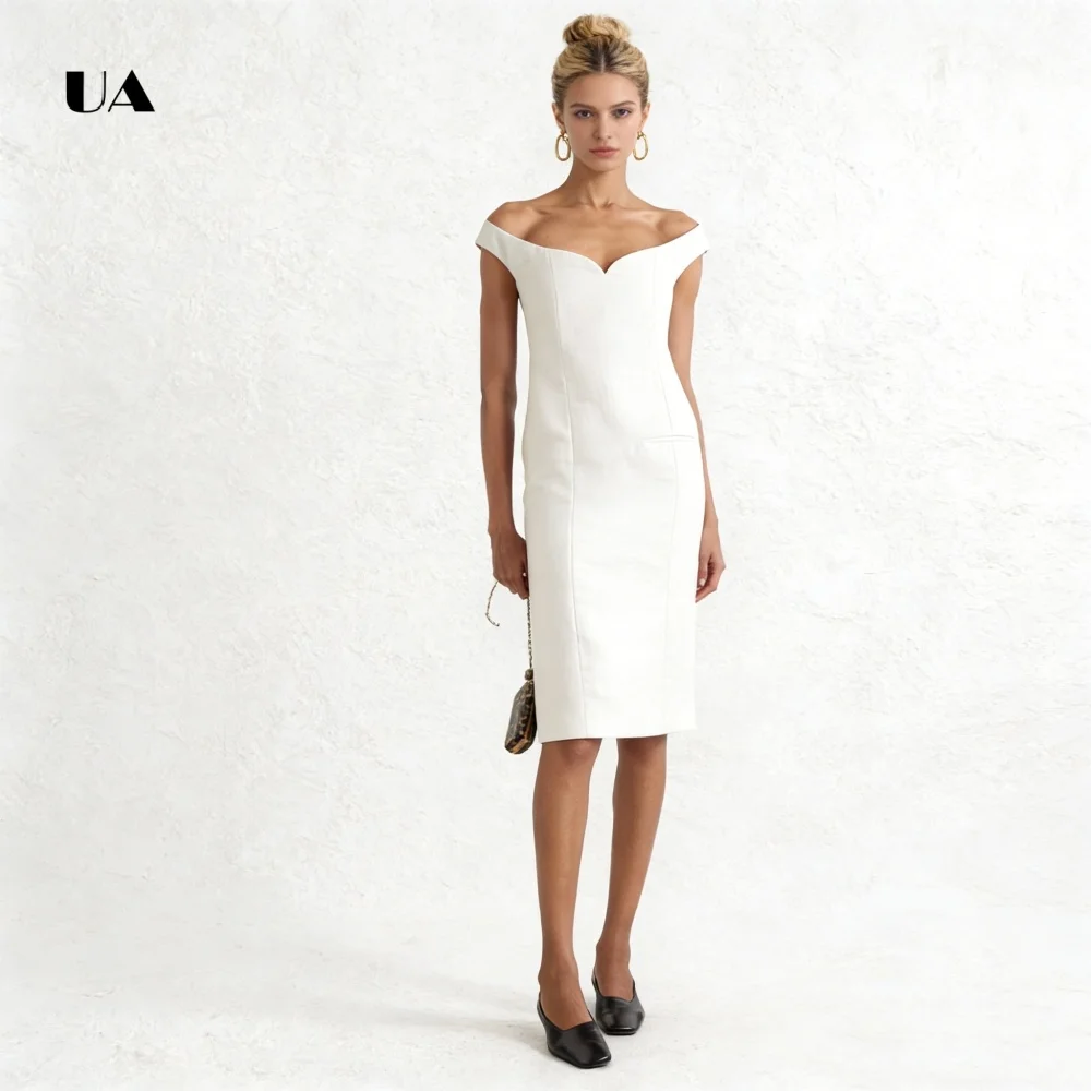 ULBYANRY-vestido de fiesta sencillo hasta la rodilla con hombros descubiertos, vestido de noche liso con cuello de corazón para mujer, vestido de fiesta personalizado