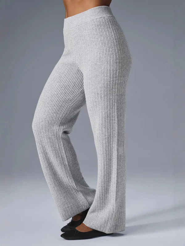 AL 2025 Otoño e Invierno nuevos pantalones casuales con cintura elástica, pantalones casuales de punto con efecto adelgazante de ajuste suelto de tubo recto