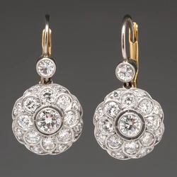 KSRA Vintage Rounded Mandala Crystal Art Deco Floral Halo Lever Back Earrings For Women Antique Jewelry